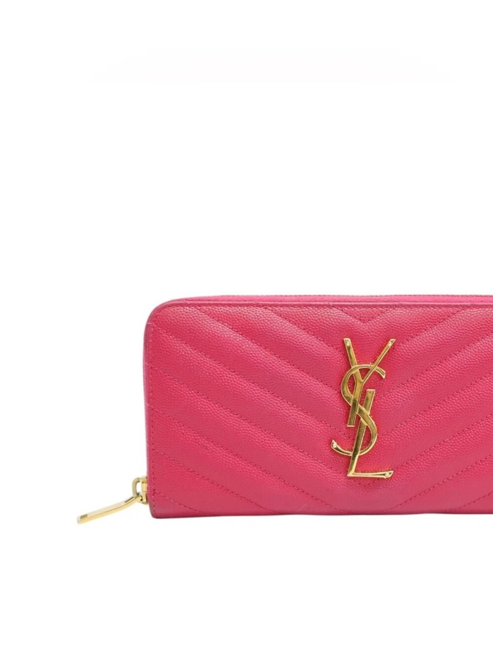 Saint Laurent Cassandre Zip Around Continental Wallet in vibrant fuchsia pink le